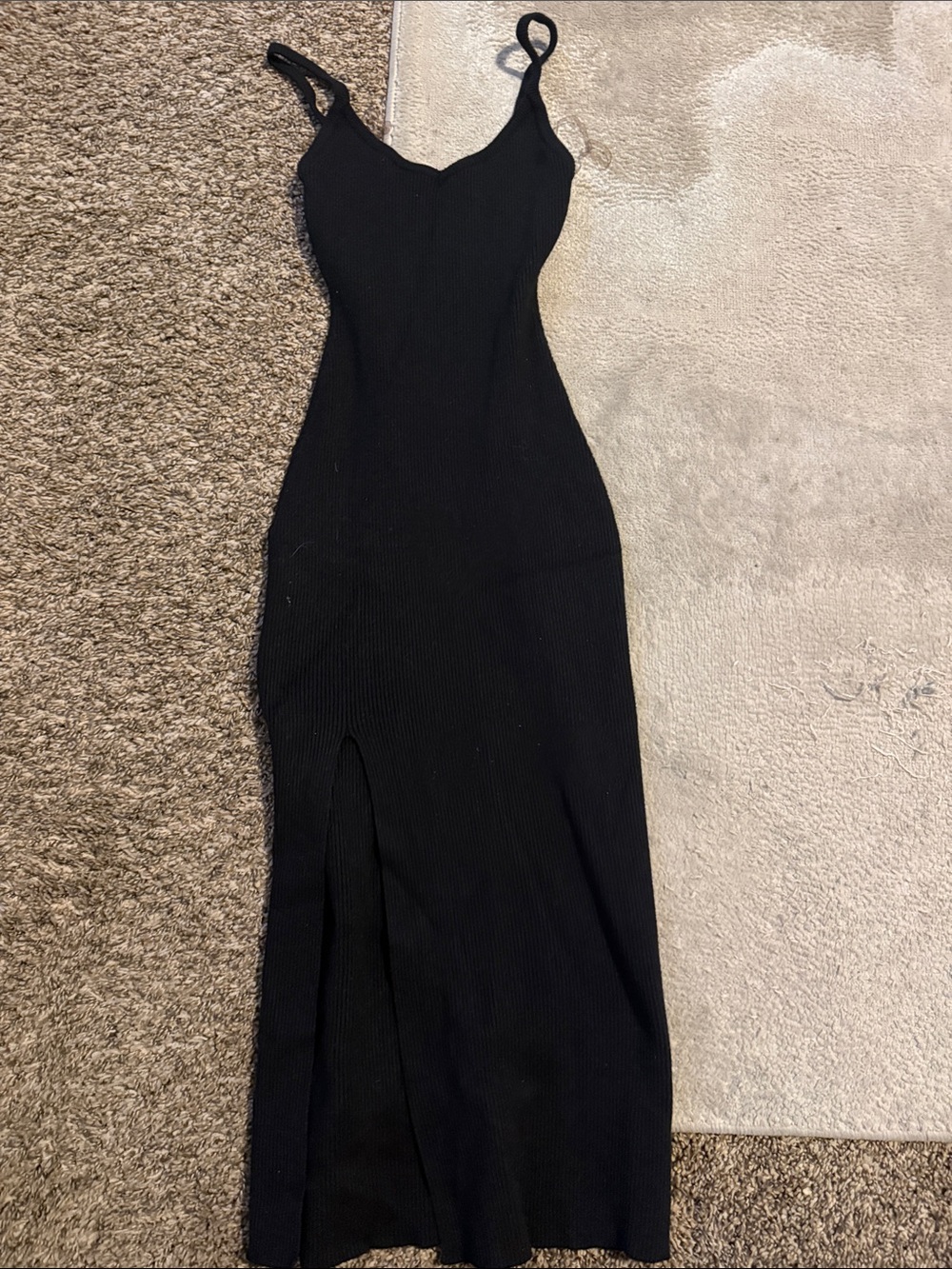 Windsor Black Ribbed Maxi Dress with Side Slit
